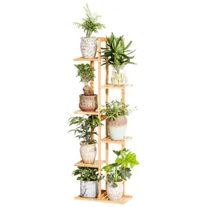 Multi Function 6 Tier 7 Potted Plant Rack Bamboo Flower Stand For Indoor Outdoor