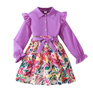 Nuevo Vestido Casual con Cuello Redondo y Lazo para Niñas de 8 a 12 Años, Manga Larga, Estampado, Falda Corta hasta la Rodilla, Línea A, Otoño - Product Image 2