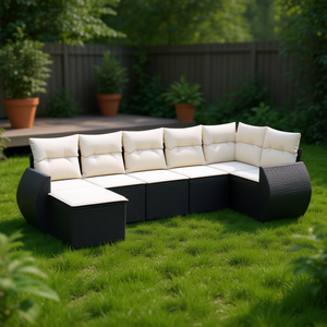 Conjunto de Sofá de Jardín de Ratán Negro con Cojines Crema, Muebles de Exterior de Diseño Contemporáneo, Ratán PE Resistente al Agua y a los Rayos UV - Product Image 2
