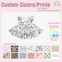 Robe à volants florale pour petites filles, col rond, manches bouffantes, imprimé floral aquarelle, robe de fête quotidienne pour enfants, impression de logo personnalisée