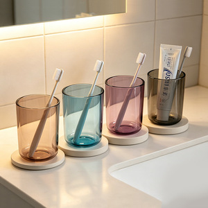 Nahe Toothbrush Cup Transparent Plastic 2 In Wide Minimalist Design For Bathroom Use - Product Image 2