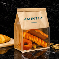 Sac à croissants personnalisé en papier kraft avec grande fenêtre et fermeture à lien métallique, emballage de boulangerie pour pains au levain, pains roulés, pour comptoir de café et vente au détail