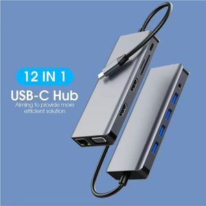 Type-C ドッキングステーション 2.0 VGA ミラーリング用デュアル外部ディスプレイ 12-in-1 機能 ギガビットイーサネットポート USB ストック - Product Image 2