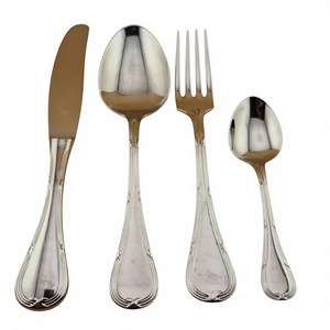 Juego de cubiertos de metal elegante de 4 piezas, tenedores, cuchillos y cucharas plateados, aptos para lavavajillas, juegos de cubiertos elegantes para la venta. - Product Image 1