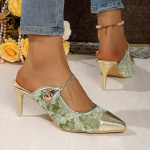 2025 nouveau Style argent tête <span class=keywords><strong>Mules</strong></span> boucle sandales à talons hauts femmes chaussures à talons hauts fête quotidienne boucle unique chaussures pour femmes - Product Image 2