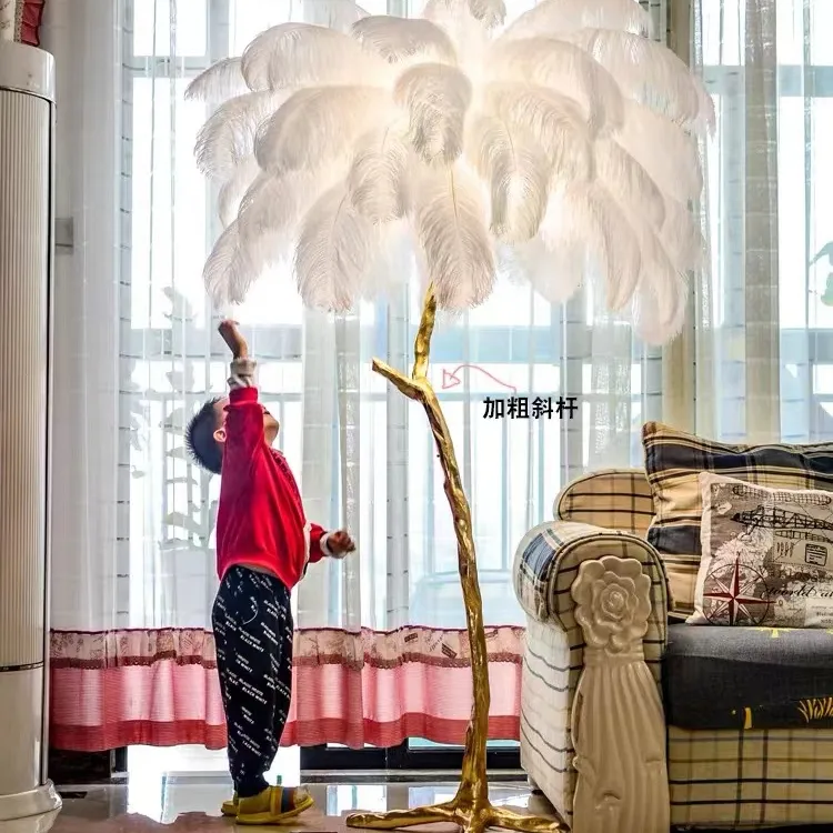 ECOJAS modern nordic luxury bedroom living room resin floor light led standing ostrich feather floor lamp resin lamps