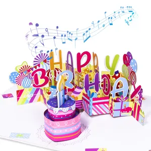Neue Ankunft 3d Geburtstag benutzer definierte Pop-up-Karte alles Gute zum Geburtstag Karten Kuchen 3d Popup mit Licht und Musik