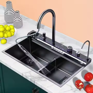 Fregadero de cocina de acero inoxidable 304 de <span class=keywords><strong>ballena</strong></span> <span class=keywords><strong>azul</strong></span>, cuenco individual grande para <span class=keywords><strong>lavado</strong></span> de verduras, ducha de lluvia, grifo de cascada extraíble, fregadero - Product Image 4