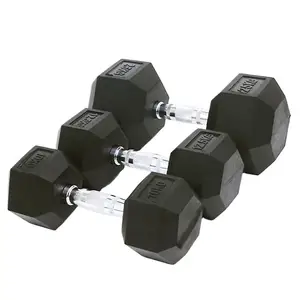 Factory popular cross fitness gym basic equipment rubber-coated hexagonal dumbbell gym