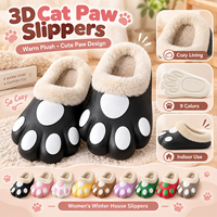 Chaussons d'hiver pour femmes en forme de patte de chat 3D, chauds, en peluche, doux, mignons, originaux, pour la maison et la chambre