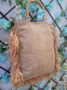 Bohemian <b>Straw</b> Tote <b>Bag</b> with Beaded Shell Trim Bamboo Handles Women's Casual Beach Handbag Fashion Trendy Designs - Product Image 6