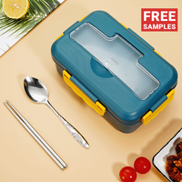 Boîte à bento japonaise en plastique en vrac avec couverts, cuillère, baguettes pour enfants et adultes, sans BPA, étanche, boîte à lunch à 3 compartiments