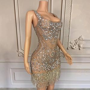 فستان سهرة لامع بدون أكمام مرصع بالألماس للنساء مقاس كبير فستان مكشوف الظهر اقرأ المزيد للتفاصيل - Product Image 3