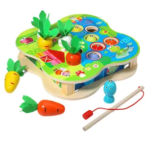 Hot Educational Fruit Shape Sorter Puzzle Harvest Game Baby Carrot Wooden Carrot Sorting Toy fishing game toy