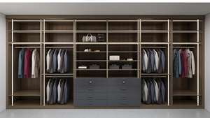 Armario Vestidor Minimalista Contemporáneo de Madera Maciza con Luz Lineal de Cristal Negro, Independiente para Dormitorio o Apartamento, MDF - Product Image 4