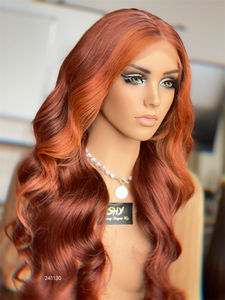 Perruque à lacet frontal ondulée de couleur <span class=keywords><strong>orange</strong></span> de luxe Shy 2026, design de luxe, HD 13x5, cheveux naturels pré-épilés avec des cheveux de bébé pour femme - Product Image 2