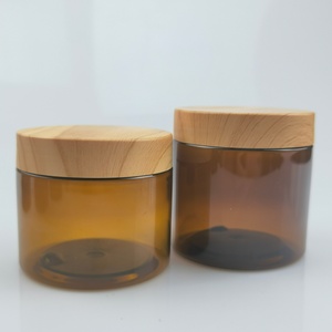 High Quality Eco-friendly 250g Frosted Amber <b>clear</b> Cosmetic Wide Mouth <b>Container</b> <b>Plastic</b> PET Jar with Bamboo Lid - Product Image 5