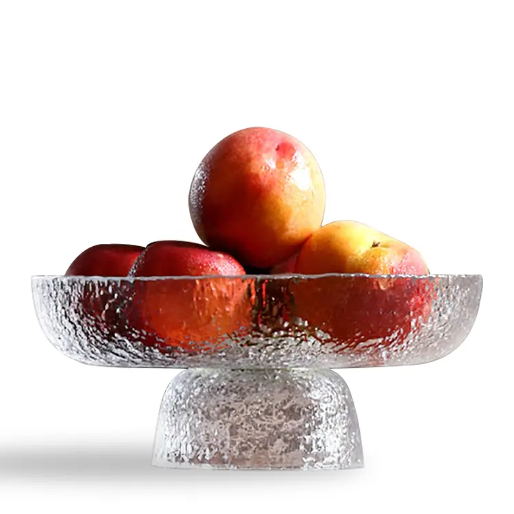 Aeofa Glass tall fruit plate household dried fruit dessert Japanese hammered glass plate glass fruit bowl