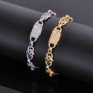 Hip Hop Full Four Leaf <b>Clover</b> <b>Bracelet</b> Jewelry Colored Jewel Eye 8 Chain Accessories Tanjing - Product Image 2
