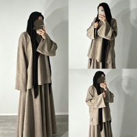 Abaya en coton et lin avec logo personnalisé, ensemble abaya fermé en deux pièces, robe abaya élégante, abaya de qualité supérieure pour femmes musulmanes, vente en gros islamique