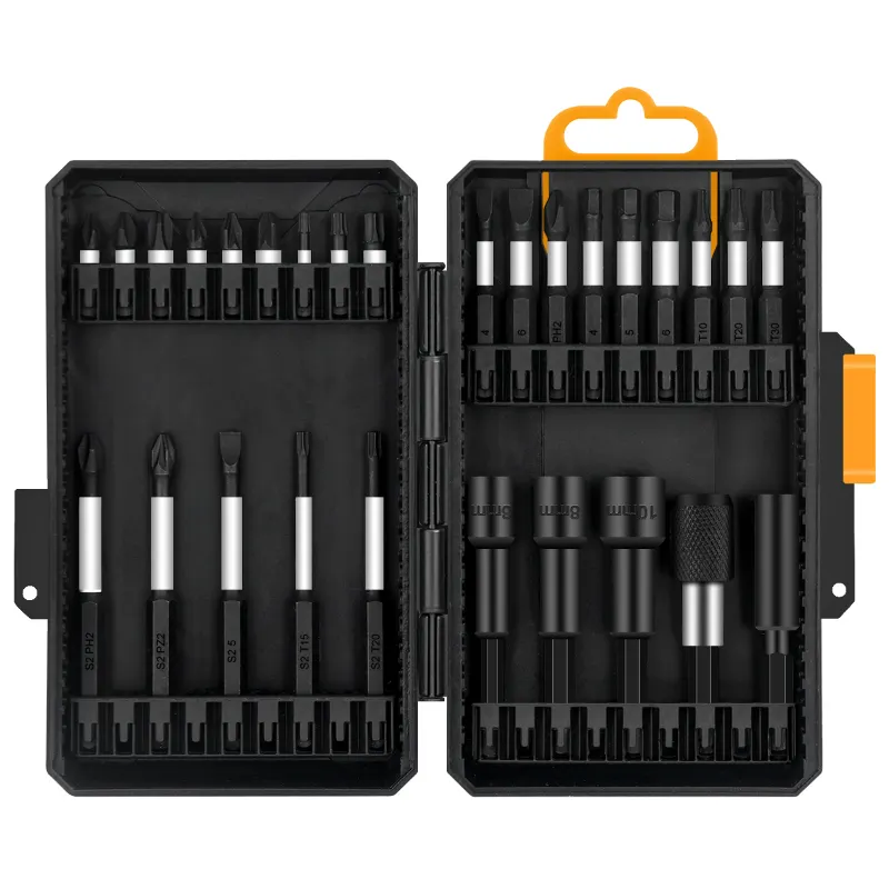 28PC dài Hex Shank S2 thép Screwdriver đa bit & Nut trình điều khiển bao gồm 50mm & 75mm trình điều khiển bit trong một hộp cứng. OEM ODM đã sẵn sàng