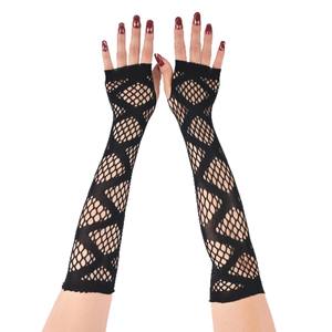 Mujeres Cosplay Punk Goth Flat-Fingered Hole-Cut Cross Net Mesh Fingerless Stretch Mittens para Halloween Costume Party Guantes - Product Image 3