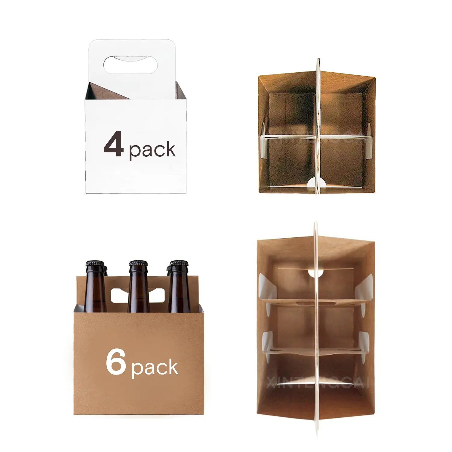 Custom Printed Portable Beer Bottle Glasses Wine Box Corrugated Carriers Paper Packaging Box Six / Four Pack Corrugated Board