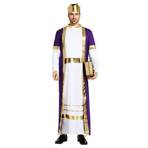 Costume de Robe de Roi Arabe de Luxe pour Hommes pour Halloween Cosplay Party Robe Blanche et Violette avec Bandeau de Roi - Product Image 3