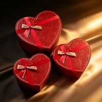 Caja de Regalo de Lujo con Diseño de Rosas en Relieve, Caja Roja Premium, Juego de 3 Piezas, Caja de Regalo Cosmética con Lazo de Cinta, Caja de Embalaje para Regalo