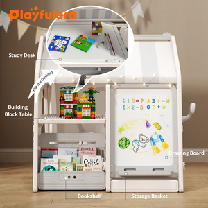Kids Indoor Plastic Playhouse Tent with Drawing Board Building Blocks-Multifunctional Activity Center for Early Learning Safety - Product Image 3
