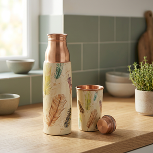 Thermos en cuivre avec motif floral, bouteille de voyage portable avec couvercle - Product Image 2