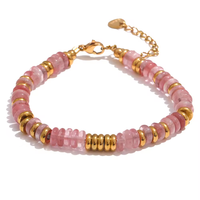 Bracelet en perles de style ethnique, pierres naturelles colorées, plaqué or 18 carats, bracelet en perles en acier inoxydable fait à la main pour femmes