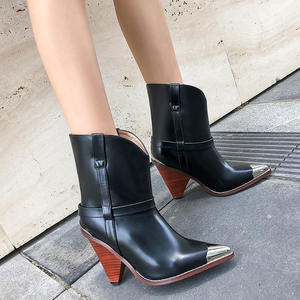 <span class=keywords><strong>2021</strong></span> Otoño/Invierno nuevo tacón ultraalto de goma de corte bajo punta estrecha <span class=keywords><strong>Chelsea</strong></span> botas de montar Zip Iron-Toe botines de gran tamaño - Product Image 4