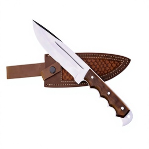 Couteau Bowie à lame fixe avec manche en bois de rose, étui en cuir, acier Damas, bord dentelé, DIY OEM - Product Image 2
