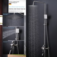Ensemble de douche mural carré en acier inoxydable brossé 304, avec mitigeur à double poignée réglable en céramique, style américain, barre coulissante 3