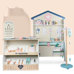 ユニセックス木製モックメディシンキットロールプレイングドクター病院用カートナース注射子供向け教育学習玩具男の子 & 女の子 - Product Image 2