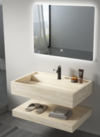 Ensemble de meuble-lavabo moderne haut de gamme en pierre frittée flottante avec double vasque et miroir, résistant à l'eau, pour salle de bain d'hôtel (garantie 5 ans)