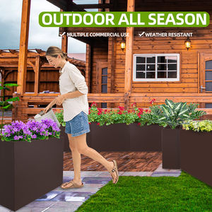 Grande jardinière <span class=keywords><strong>rectangulaire</strong></span> en métal Grand pot de fleurs en acier galvanisé brun Long pour décoration intérieure et extérieure pour <span class=keywords><strong>jardin</strong></span>, maison et bureau - Product Image 4