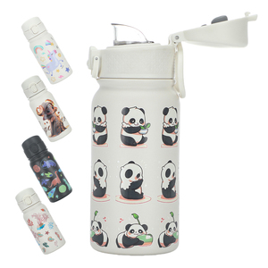 350ml Wholesale 3d Printing Kids Thermo Portable Hoop Cartoon Panda Double Wall Stainless Steel Children Mugs Leakproof Cartoon - Product Image 1