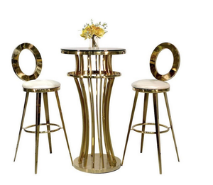 Tavolo Alto di Lusso per Eventi Nuziali in Acciaio Inossidabile Dorato, Tavolo Rotondo da <span class=keywords><strong>Bar</strong></span> per Hotel e Noleggio Matrimoni - Product Image 5