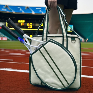 Sac de tennis de grande capacité, sac à raquettes portable en toile pour tennis de table, badminton et tennis, blanc - Product Image 1