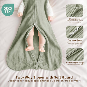 Sac de couchage sans manches certifié OEKO-TEX, fermeture éclair bidirectionnelle, couverture portable, doux et respirant, 100% coton crêpe, sac de couchage pour bébé - Product Image 2