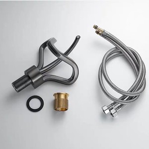 Rubinetto Moderno di Lusso Grigio per Lavabo, Design Unico a Cascata in Ottone, Miscelatore per <span class=keywords><strong>Bagno</strong></span> - Product Image 4