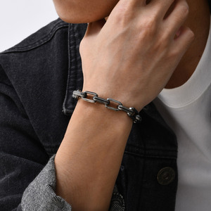 Pulsera de Cadena de Acero Inoxidable Tipo Clip, Plateada, Dorada, Negra, Color Gris Metálico, Resistente al Agua, Cadena de Eslabones Gruesos, Joyería Unisex - Product Image 5