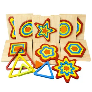 Jogo montessori, brinquedos educativos para crianças, formato único, animais de desenho animado, peças de quebra-cabeça de madeira