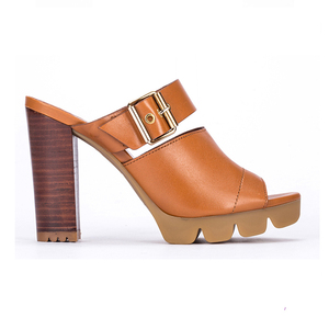 Cammello tomaia in vera pelle fibbia quadrata in metallo tacchi alti 6cm per scarpe da donna sandali da donna alla moda - Product Image 5