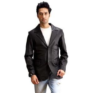 Men's Premium Black <b>Leather</b> Coat Windproof Designer Trench Handcrafted New Fashion <b>Blazer</b> <b>Jacket</b> Customizable Casual Style - Product Image 1