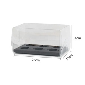 Rectangular Transparent PET Plastic <b>Cupcake</b> Box 6 Holes Black White Cardboard Embossing Matt Lamination UV Coating Printing - Product Image 2