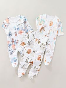 Combinaisons pour bébé 100% coton à boutons <span class=keywords><strong>avec</strong></span> imprimé animal mignon, douces, respirantes, unisexes, pour bébés de 0 à 1 an - Product Image 1