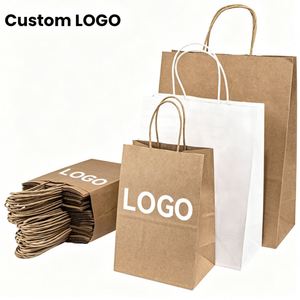 Sacs de courses en papier kraft recyclables en gros avec logo personnalisé pour l'emballage de cadeaux - Product Image 2